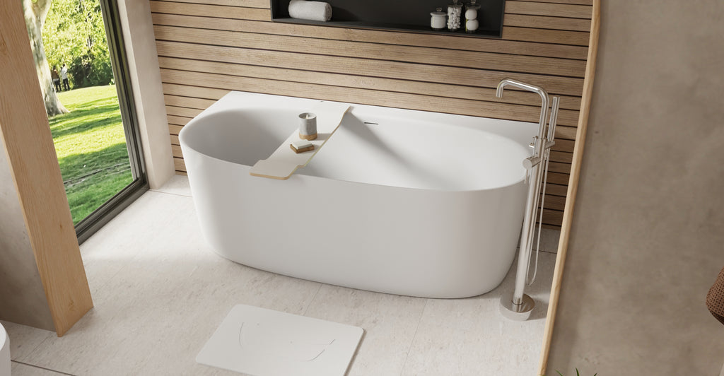 Badeloft BW-11 glossy white freestanding bathtub, lifestyle view 5