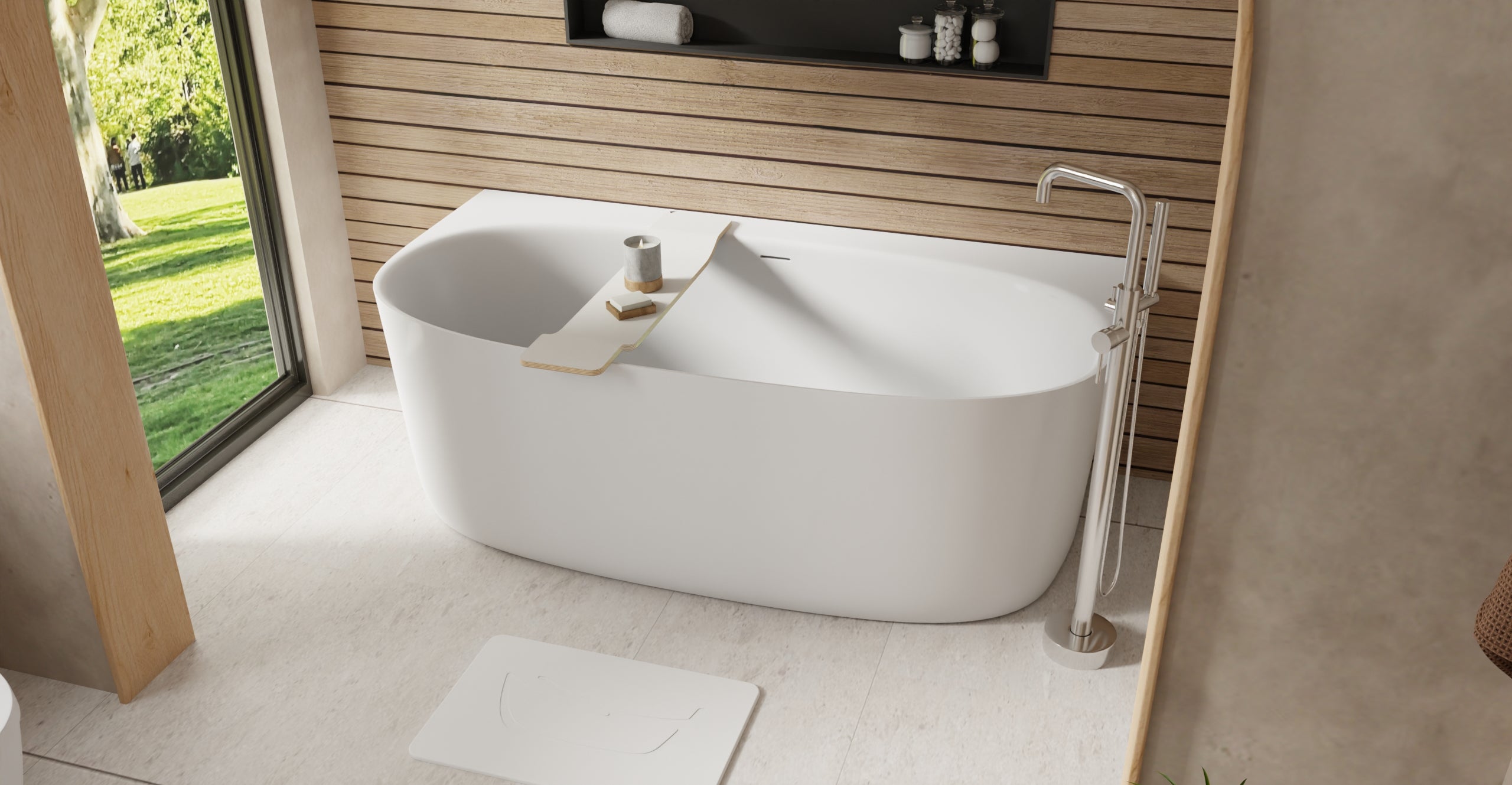 Badeloft BW-11 glossy white freestanding bathtub, lifestyle view 5