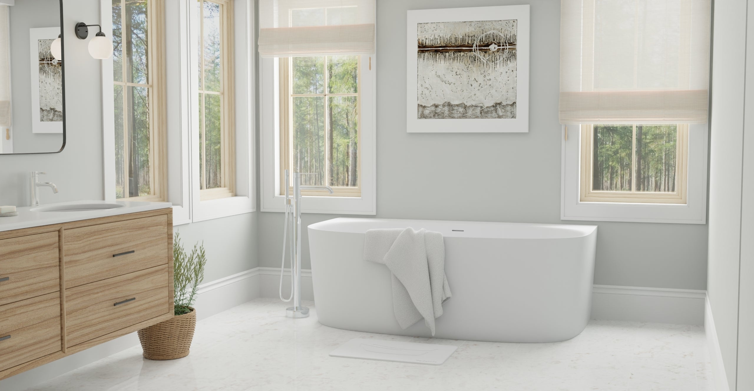 Badeloft BW-11 glossy white freestanding bathtub, lifestyle view 10