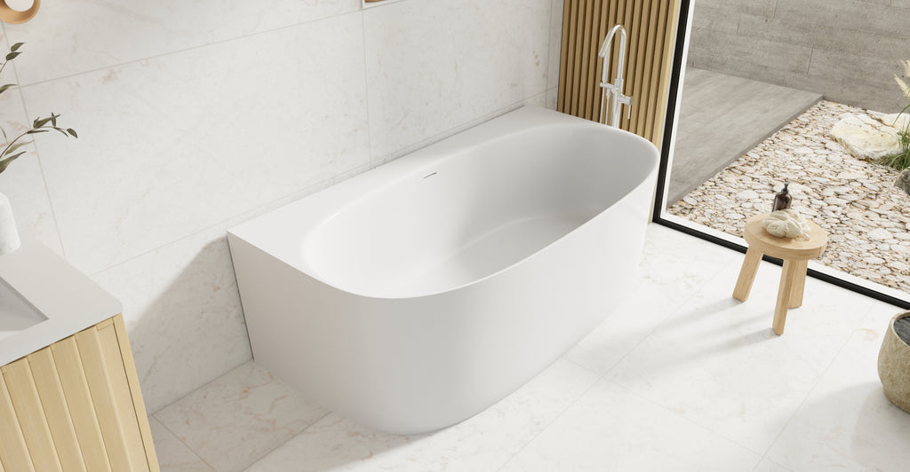 Badeloft BW-11 glossy white freestanding bathtub, lifestyle view 7
