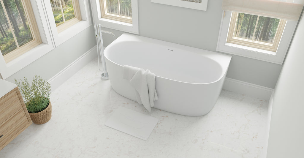 Badeloft BW-11 glossy white freestanding bathtub, lifestyle view 2