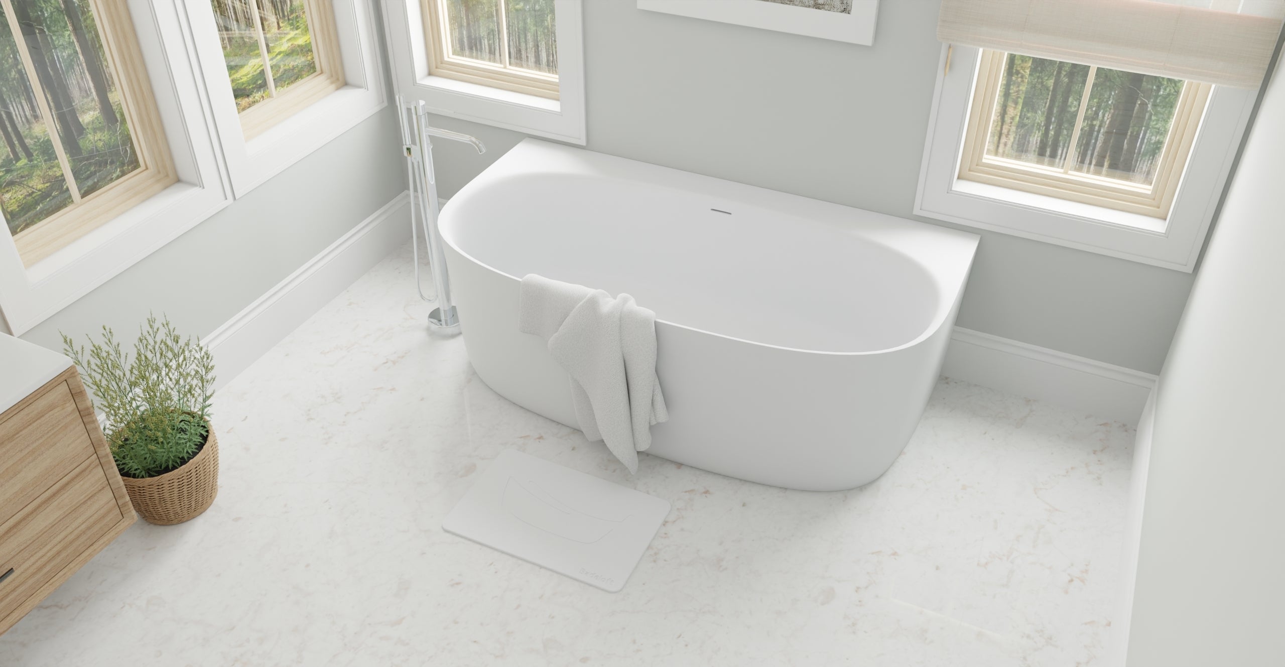 Badeloft BW-11 glossy white freestanding bathtub, lifestyle view 2