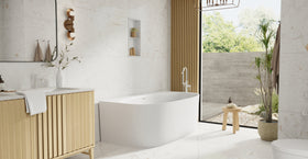 Badeloft BW-11 glossy white freestanding bathtub, lifestyle view 6