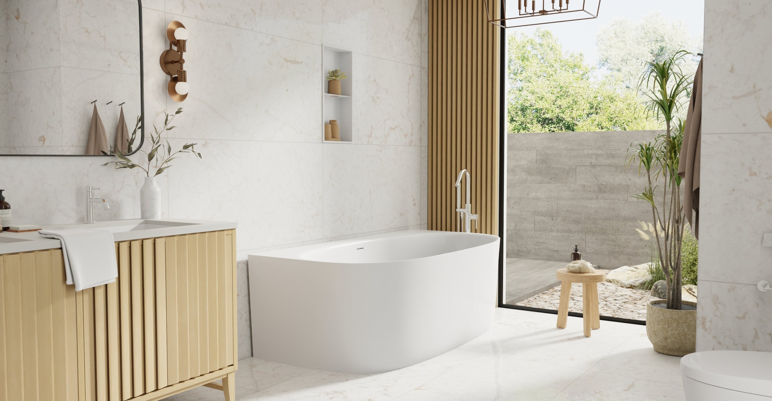 Badeloft BW-11 glossy white freestanding bathtub, lifestyle view 6