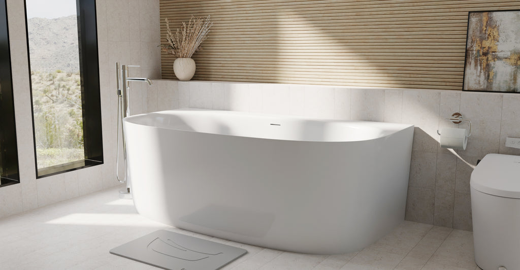 Badeloft BW-11 glossy white freestanding bathtub, lifestyle view 9