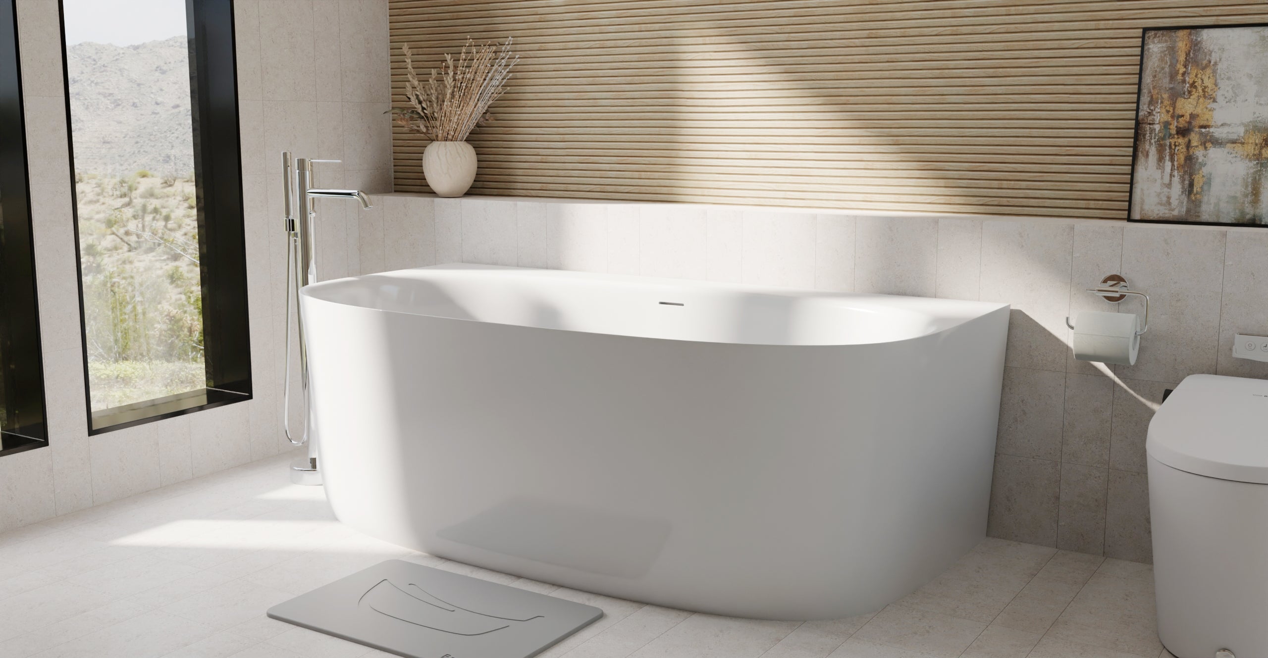Badeloft BW-11 glossy white freestanding bathtub, lifestyle view 9