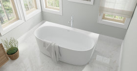 Badeloft BW-11 matte white freestanding bathtub, side and top view