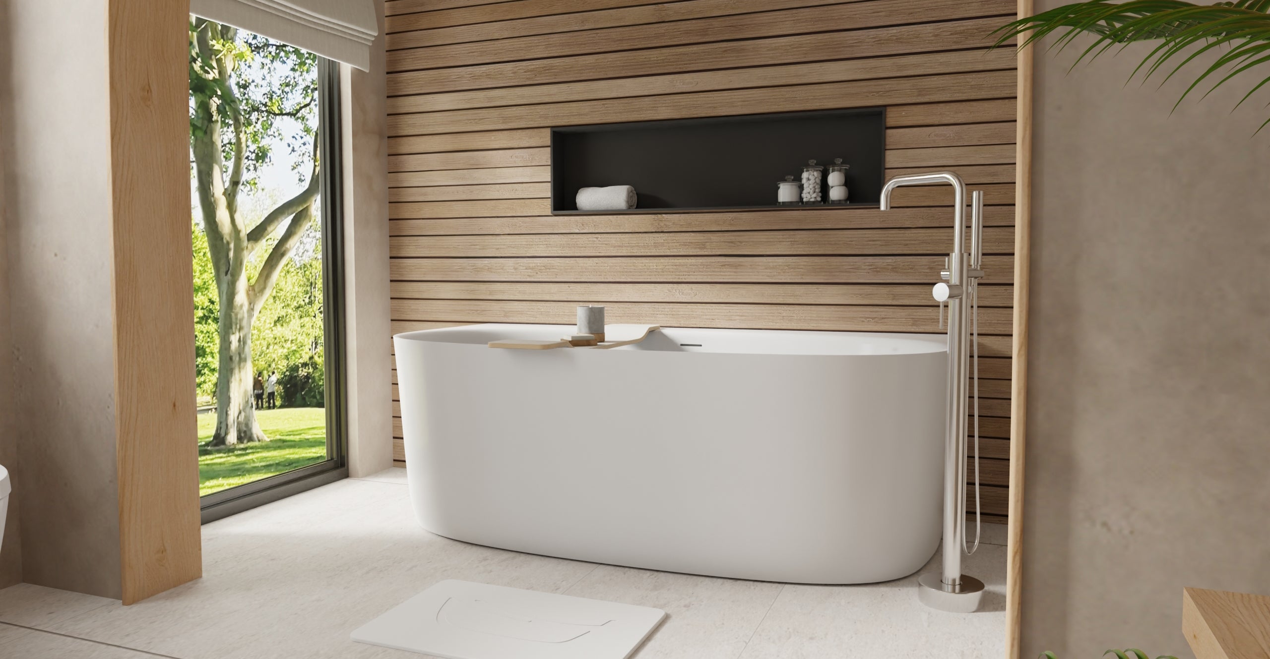Badeloft BW-11 glossy white freestanding bathtub, lifestyle view 4