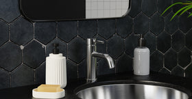 Badeloft WAT-01-L brushed steel sink faucet, lifestyle view