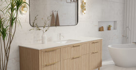 Badeloft UB-01 glossy white undermount sink, lifestyle view 2