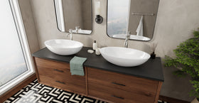 Badeloft WB-04 glossy white countertop sink, lifestyle view 3