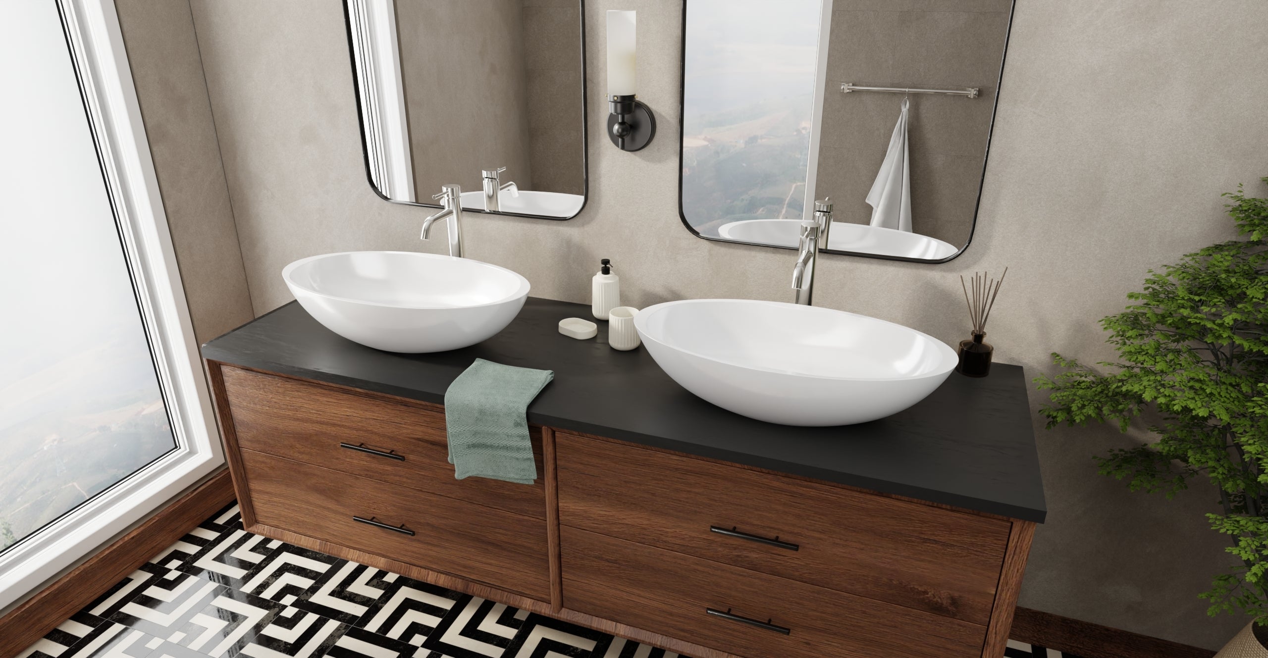 Badeloft WB-04 glossy white countertop sink, lifestyle view 3