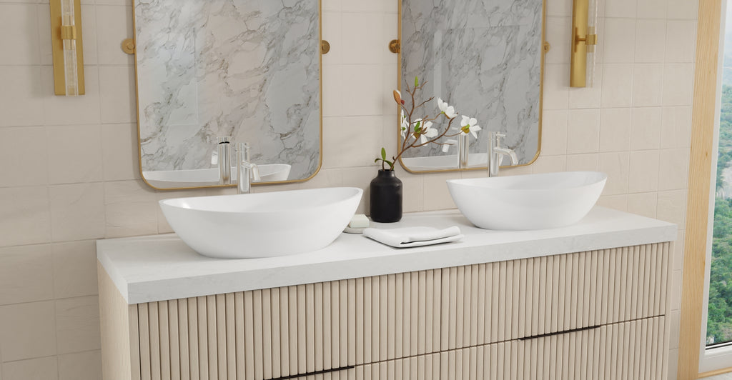 Badeloft WB-03 glossy white countertop sink, top view