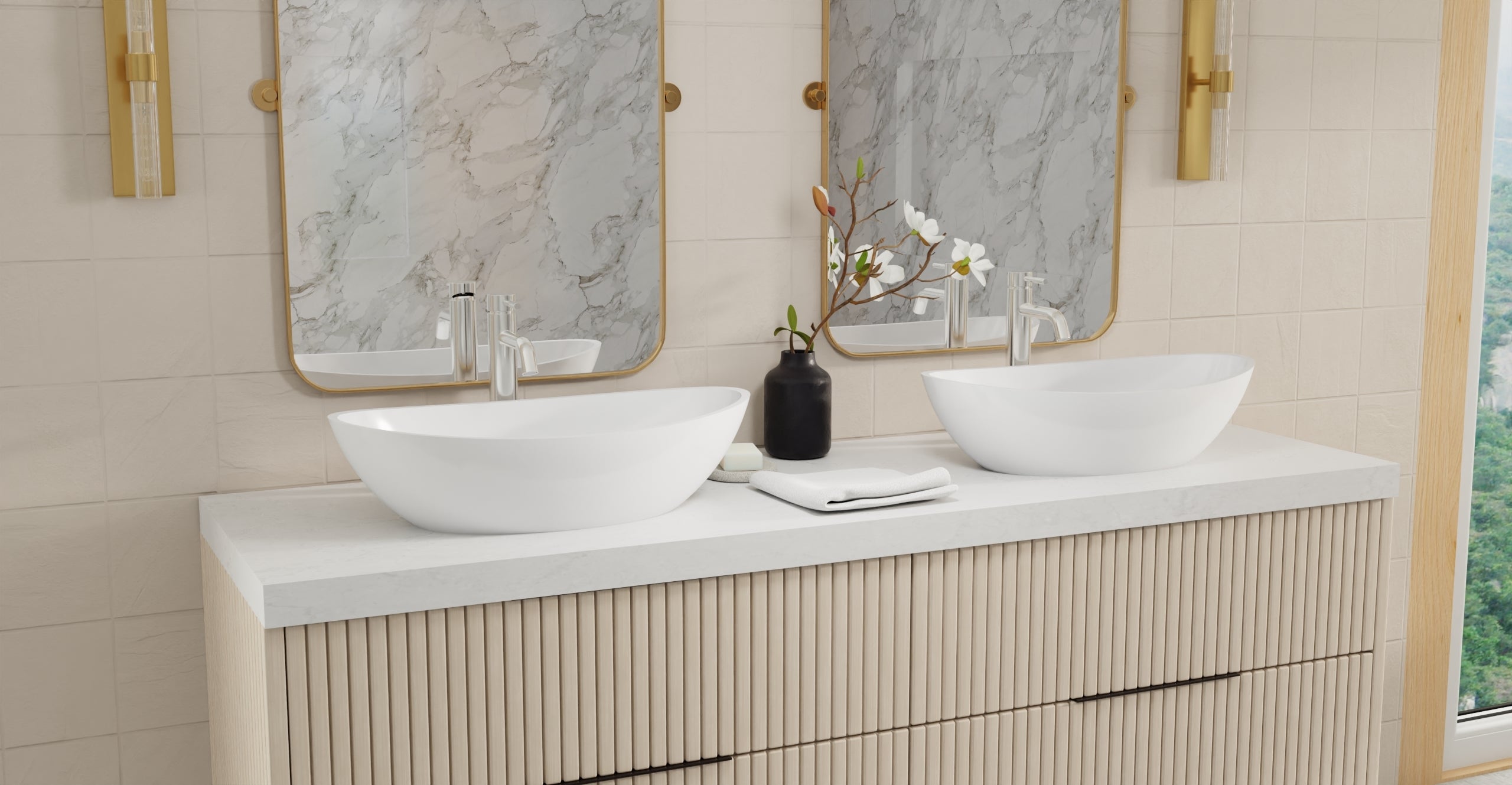 Badeloft WB-03 glossy white countertop sink, top view