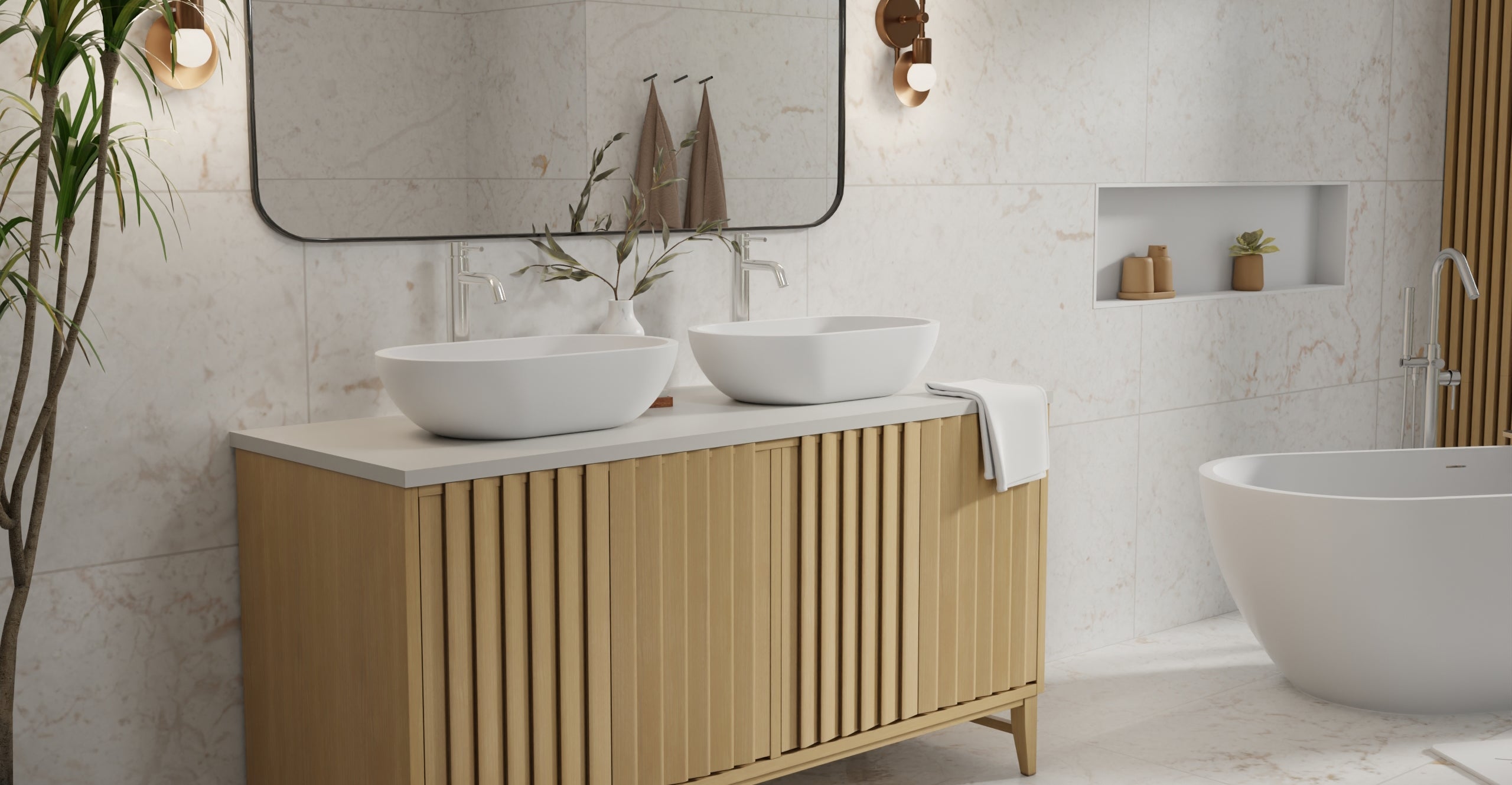 Badeloft WB-02 glossy white countertop sink, lifestyle view 2