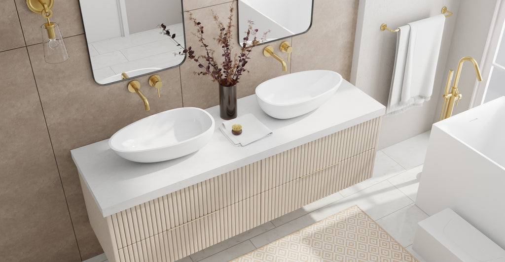 Badeloft WB-01 glossy white countertop sink, lifestyle view 3