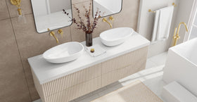 Badeloft WB-01 glossy white countertop sink, lifestyle view 3