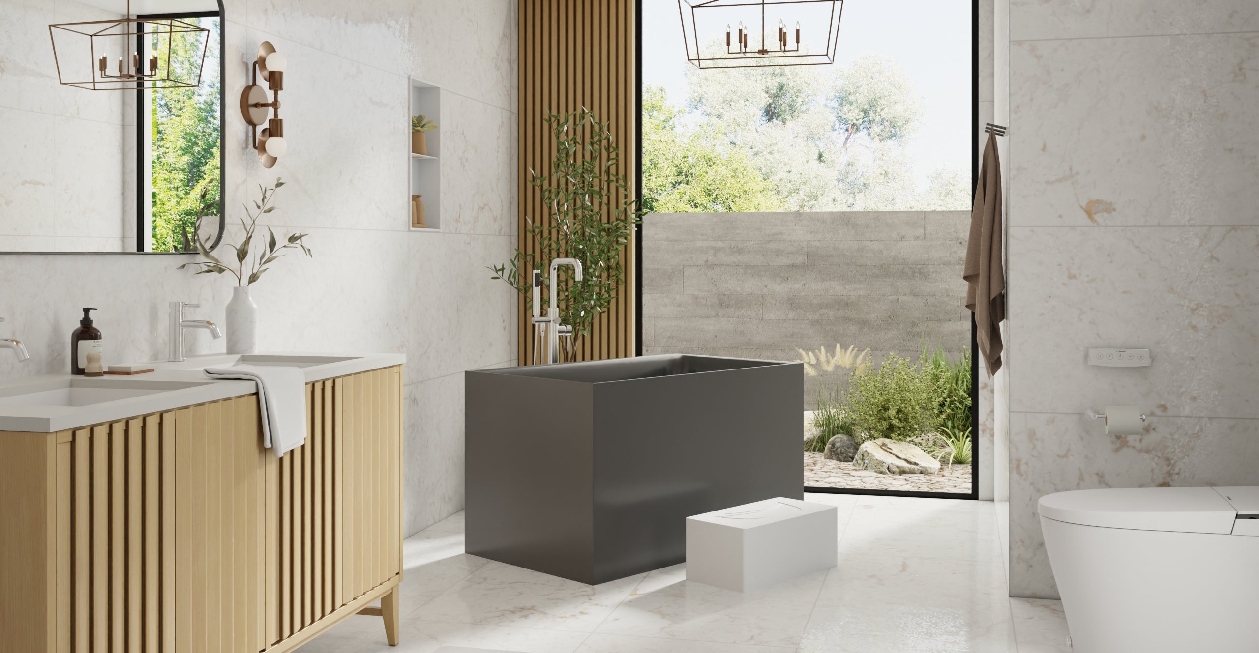 Badeloft BW-06-S-BLK glossy black freestanding bathtub, lifestyle view 3