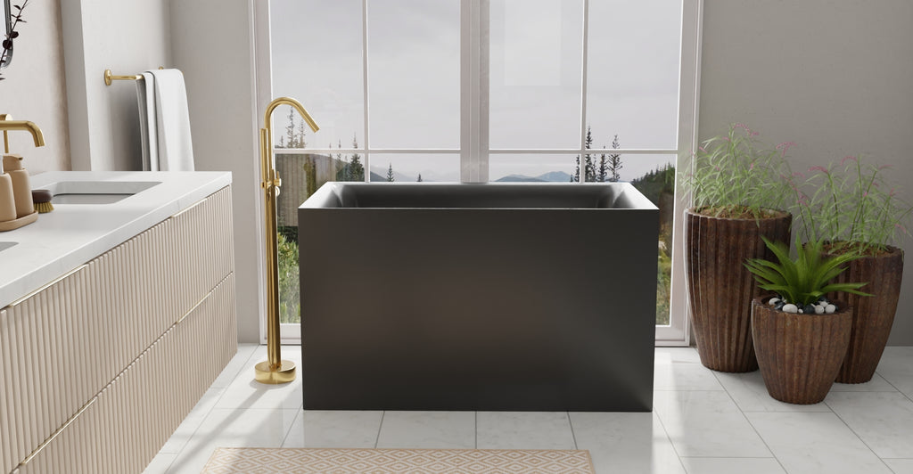 Badeloft BW-06-S-BLK glossy black freestanding bathtub, lifestyle view 7