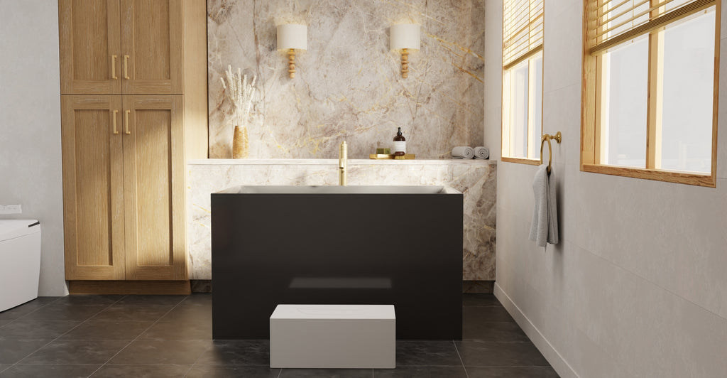Badeloft BW-06-S-BLK glossy black freestanding bathtub, lifestyle view 6