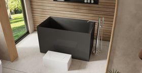 Badeloft BW-06-S-BLK glossy black freestanding bathtub, lifestyle view 2