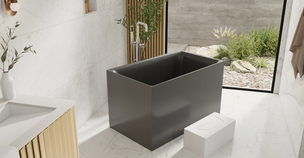 Badeloft BW-06-S-BLK glossy black freestanding bathtub, lifestyle view 5