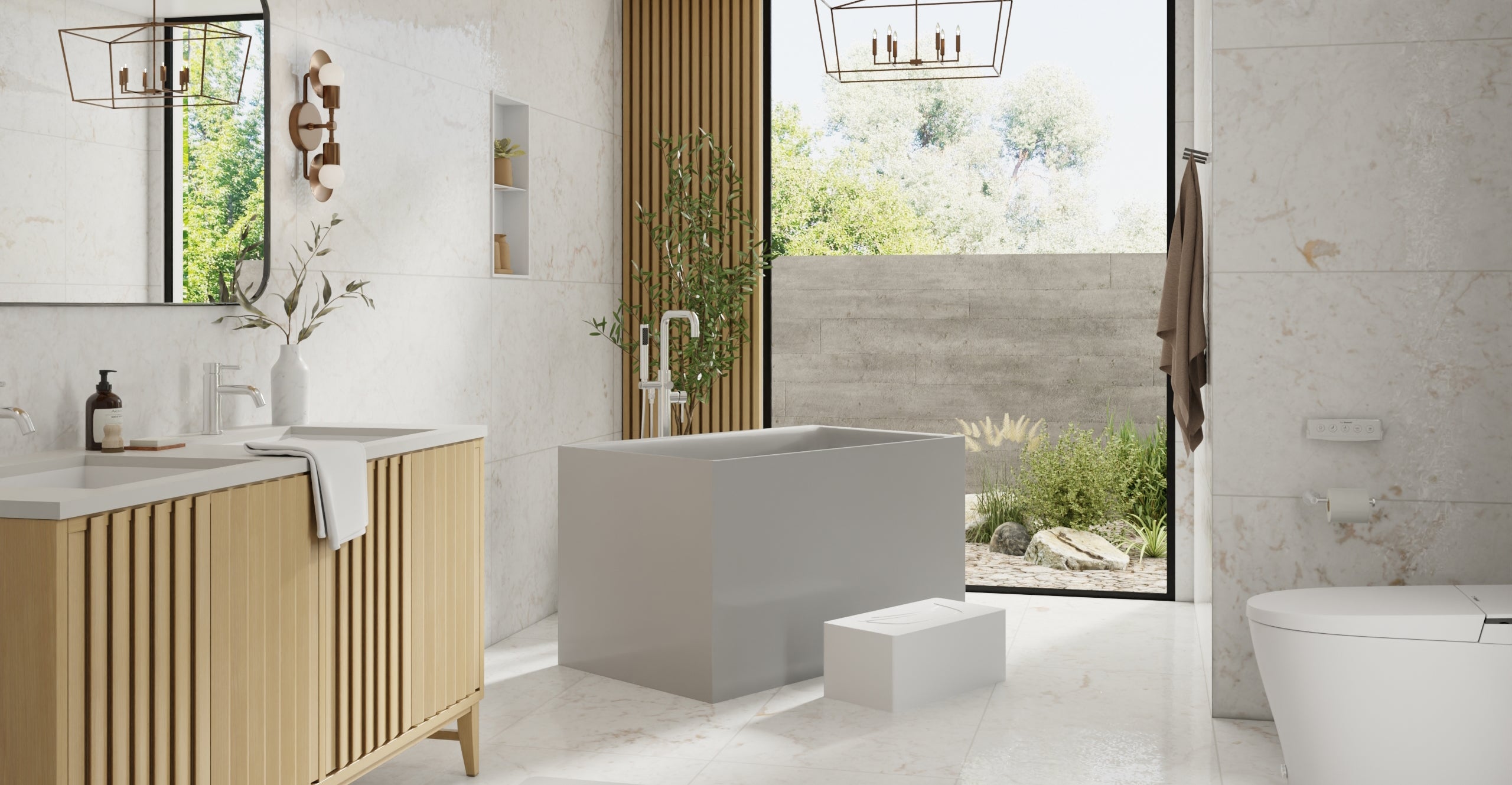 Badeloft BW-06-S-GRY glossy grey freestanding bathtub, lifestyle view 3