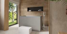 Badeloft BW-06-S-GRY glossy grey freestanding bathtub, lifestyle view 1