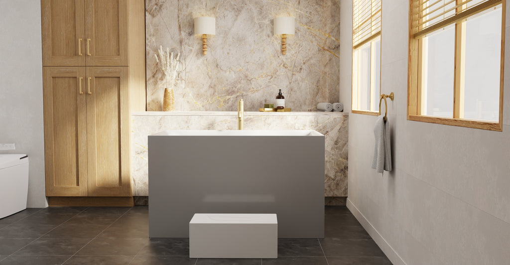 Badeloft BW-06-S-GRY glossy grey freestanding bathtub, lifestyle view 6