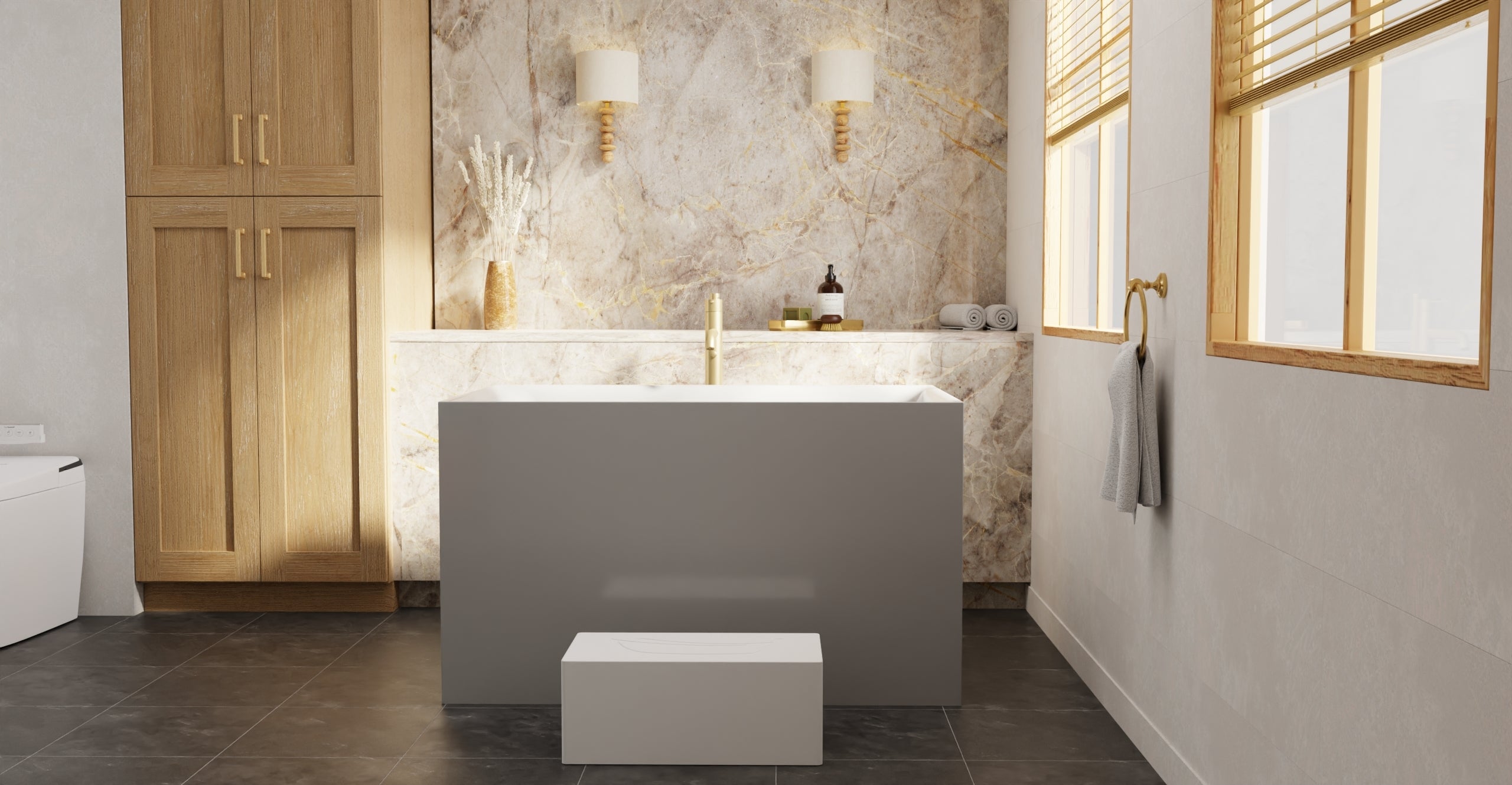 Badeloft BW-06-S-GRY glossy grey freestanding bathtub, lifestyle view 6