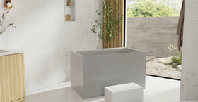 Badeloft BW-06-S-GRY glossy grey freestanding bathtub, lifestyle view 4