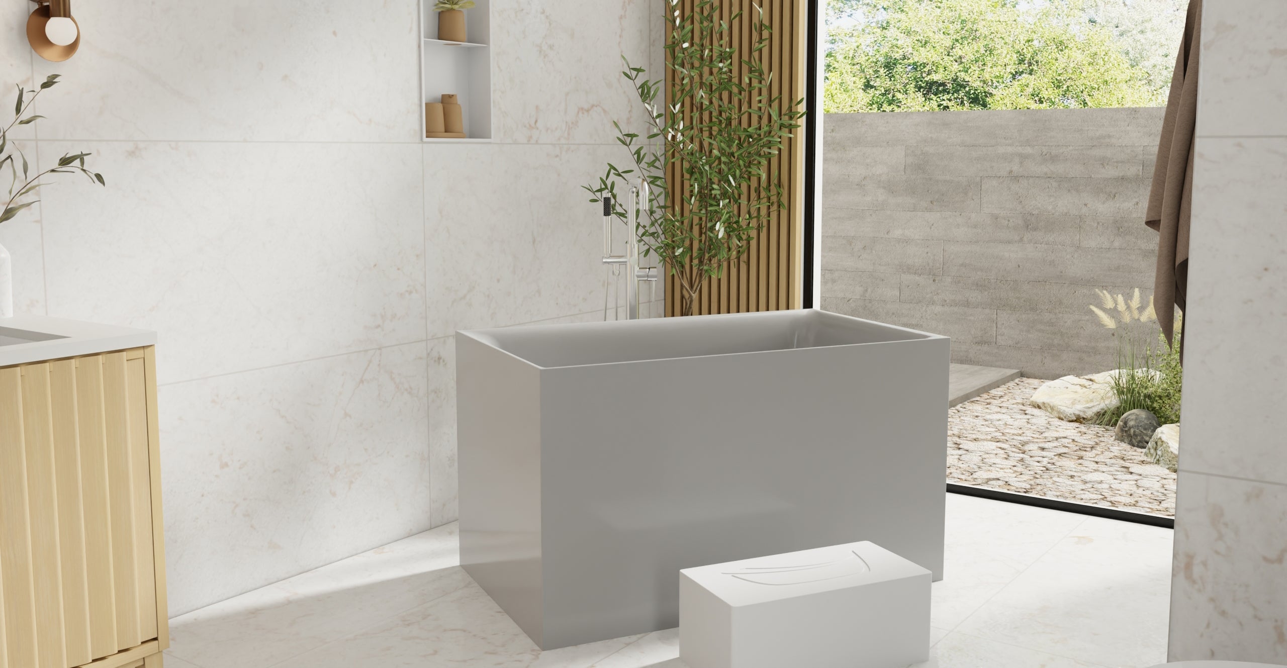 Badeloft BW-06-S-GRY glossy grey freestanding bathtub, lifestyle view 4