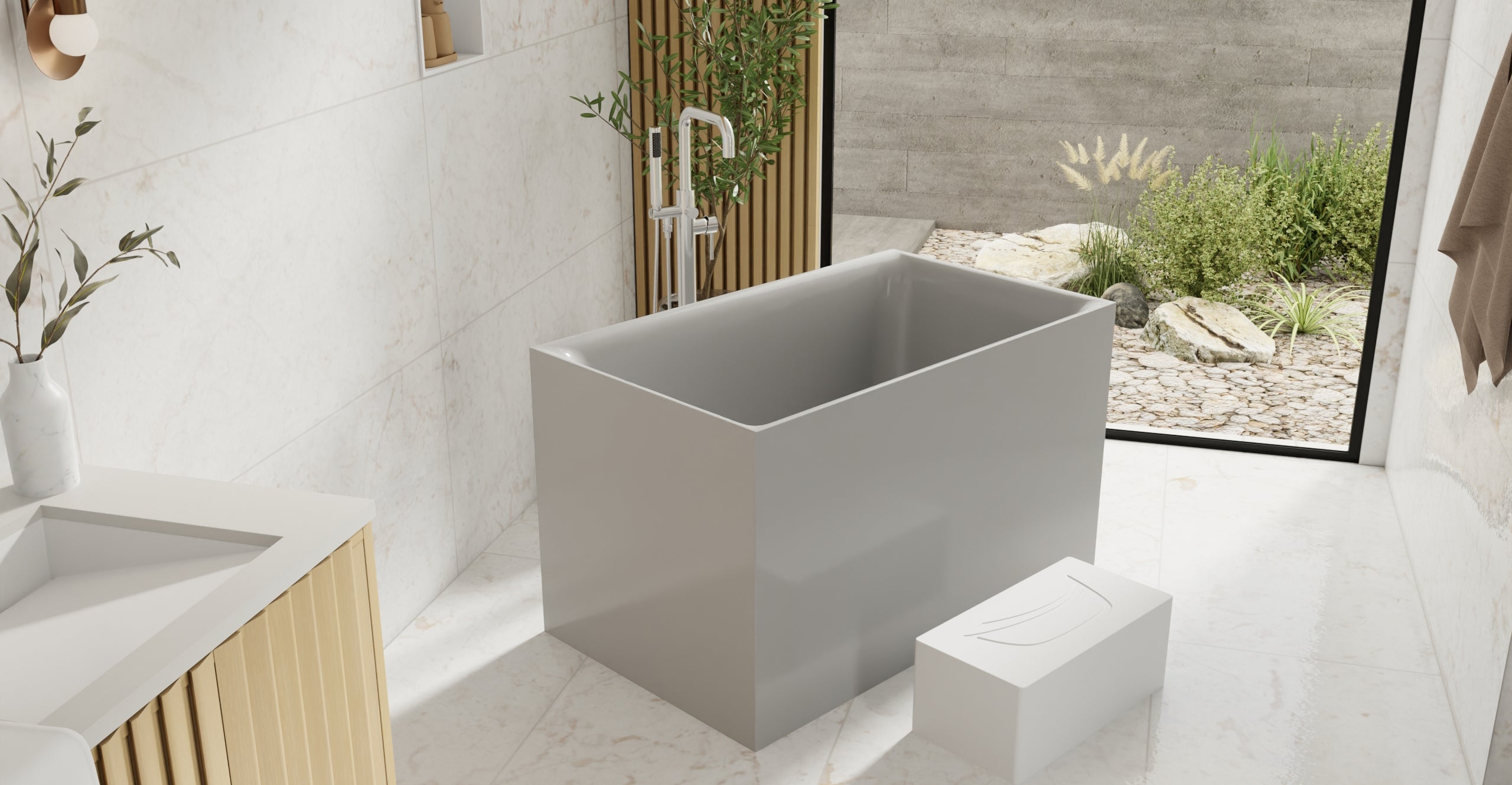 Badeloft BW-06-S-GRY glossy grey freestanding bathtub, lifestyle view 5