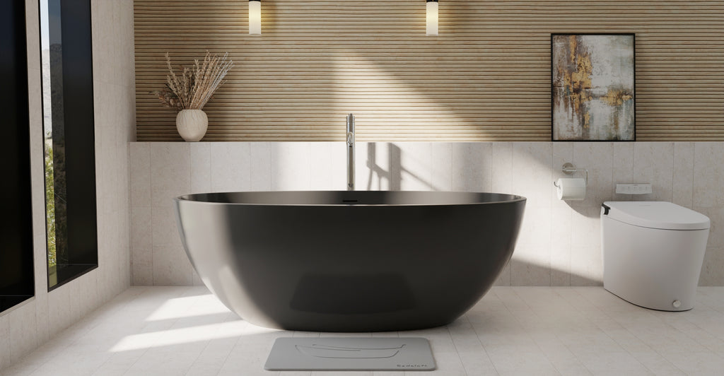 Badeloft BW-10-M-BLK glossy black freestanding bathtub, lifestyle view 3