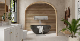 Badeloft BW-10-M-BLK glossy black freestanding bathtub, lifestyle view 1