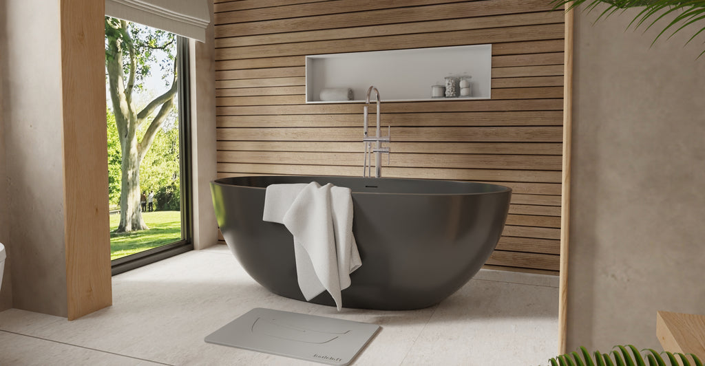 Badeloft BW-10-M-BLK glossy black freestanding bathtub, lifestyle view 4