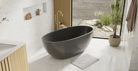 Badeloft BW-10-M-BLK glossy black freestanding bathtub, lifestyle view 2