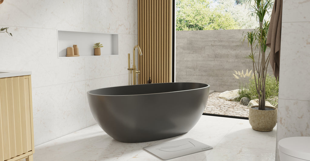 Badeloft BW-10-M-BLK glossy black freestanding bathtub, lifestyle view 6