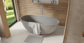 Badeloft BW-10-M-GRY glossy grey freestanding bathtub, lifestyle view 4