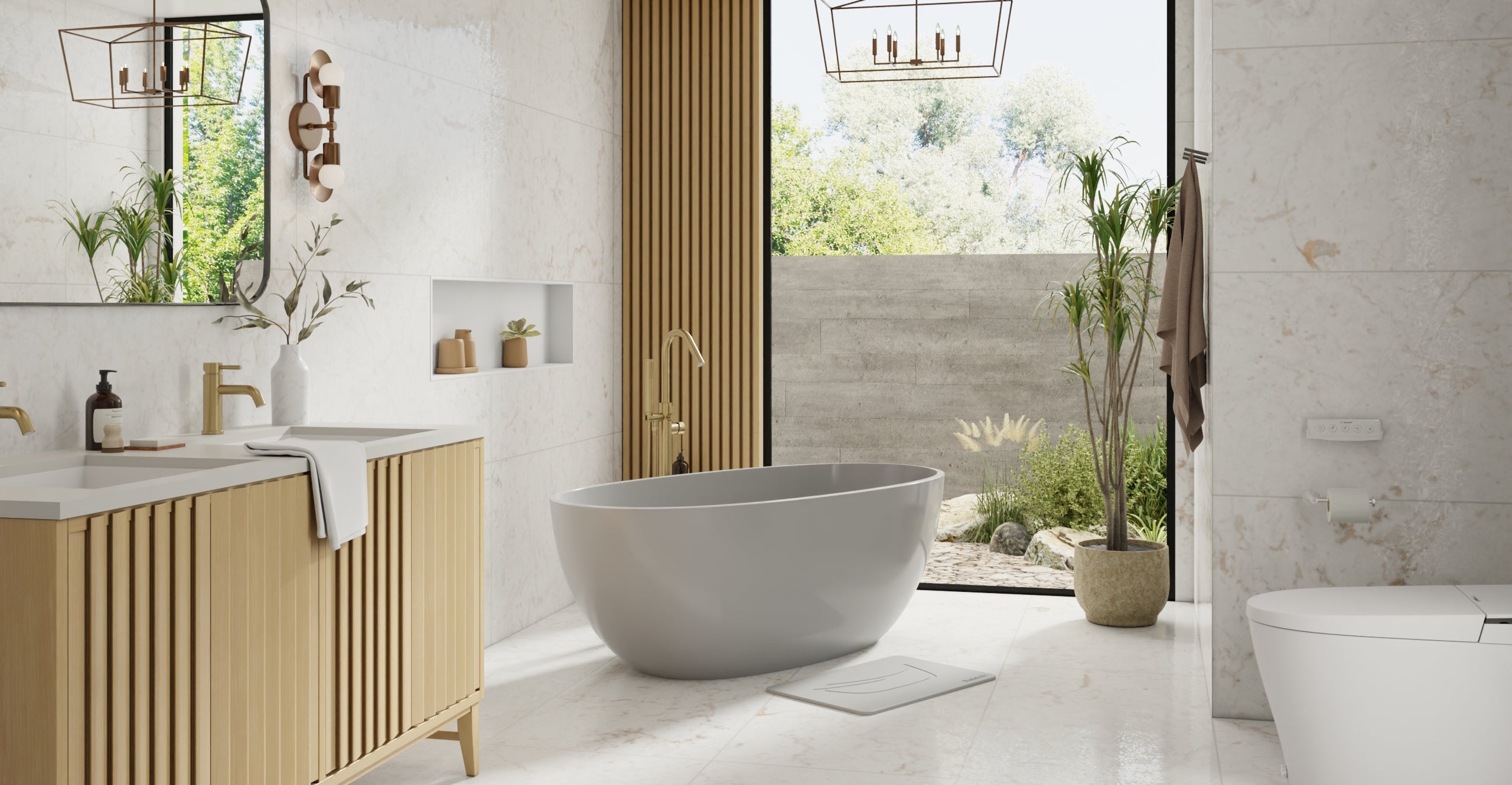 Badeloft BW-10-M-GRY glossy grey freestanding bathtub, lifestyle view 5
