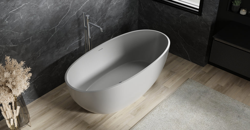 Badeloft BW-10-M-GRY glossy grey freestanding bathtub, lifestyle view 7
