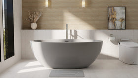 Badeloft BW-10-M-GRY glossy grey freestanding bathtub, lifestyle view