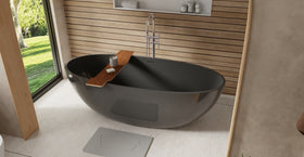 Badeloft BW-10-XL-BLK glossy black freestanding bathtub, lifestyle view 3
