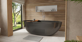 Badeloft BW-10-XL-BLK glossy black freestanding bathtub, lifestyle view 2