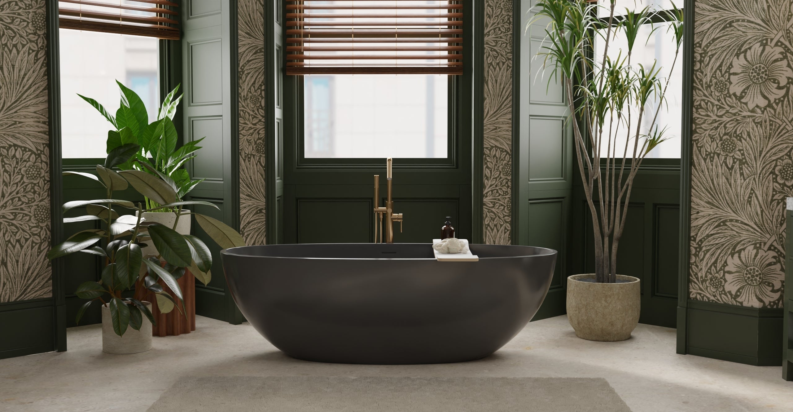 Badeloft BW-10-XL-BLK glossy black freestanding bathtub, lifestyle view 7