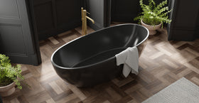 Badeloft BW-10-XL-BLK glossy black freestanding bathtub, lifestyle view 8