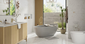 Badeloft BW-10-XL-GRY glossy grey freestanding bathtub, lifestyle view 4