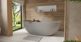 Badeloft BW-10-XL-GRY glossy grey freestanding bathtub, lifestyle view 2