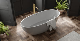 Badeloft BW-10-XL-GRY glossy grey freestanding bathtub, lifestyle view 8
