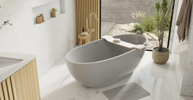 Badeloft BW-10-XL-GRY glossy grey freestanding bathtub, lifestyle view 6